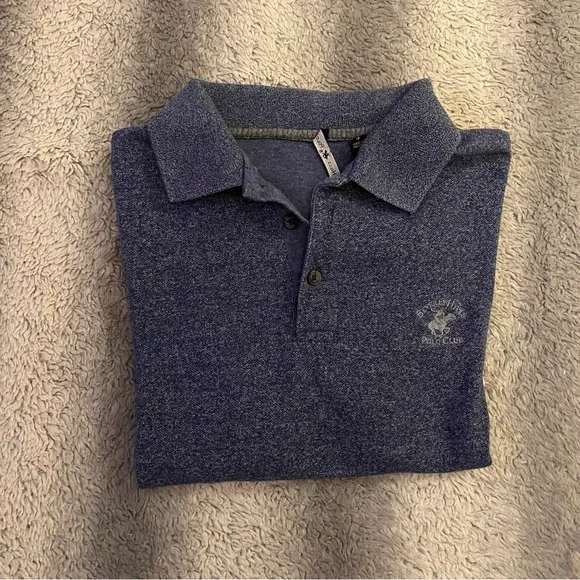 Beverly Hills Polo Club Polo Tee Shirt Mens Small Navy Blue Grey Logo - Picture 7 of 7